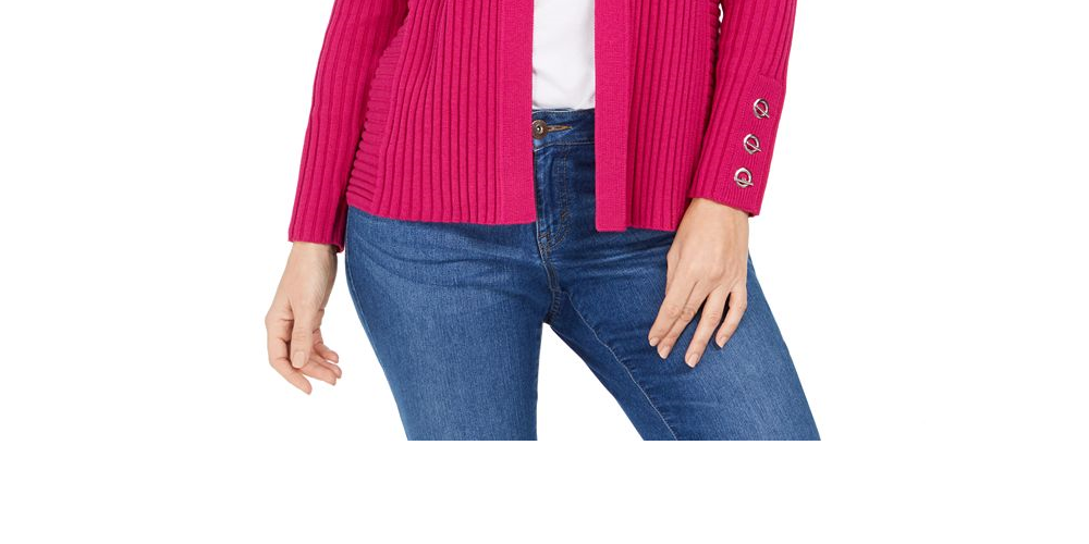 JM Collection Women's Ribbed Button Sleeve Cardigan Pink Size Small