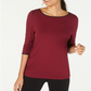 Alfani Women's Piped 3/4 Sleeve T-Shirt Wine Size L