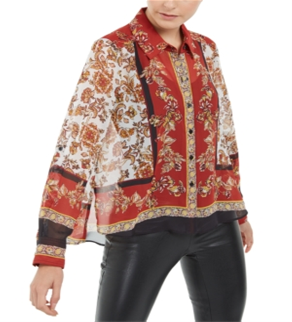 INC International Concepts Women's  Scarf-Print Blouse  Red Size 2XL