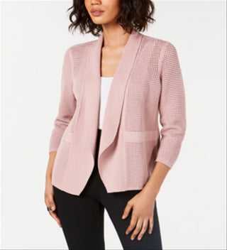 Alfani Women's Open-Knit Linen-Blend Cardigan  Pink Size M