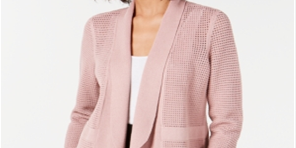 Alfani Women's Open-Knit Linen-Blend Cardigan  Pink Size M