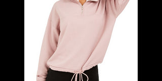 Hippie Rose Junior's Sherpa Lined Quarter Zip Sweatshirt Pink Size Large
