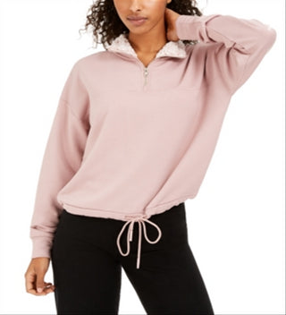 Hippie Rose Junior's Sherpa Lined Quarter Zip Sweatshirt Pink Size Large