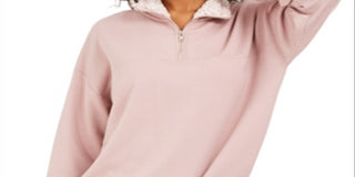 Hippie Rose Junior's Sherpa Lined Quarter Zip Sweatshirt Pink Size Large
