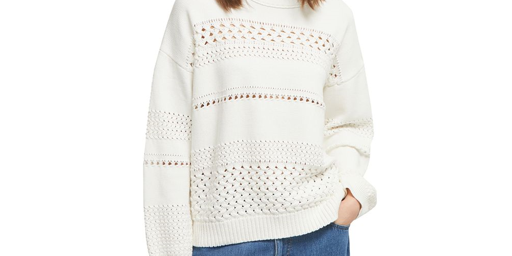 French Connection Women's Trista Pointelle Knit Pullover White Size Medium