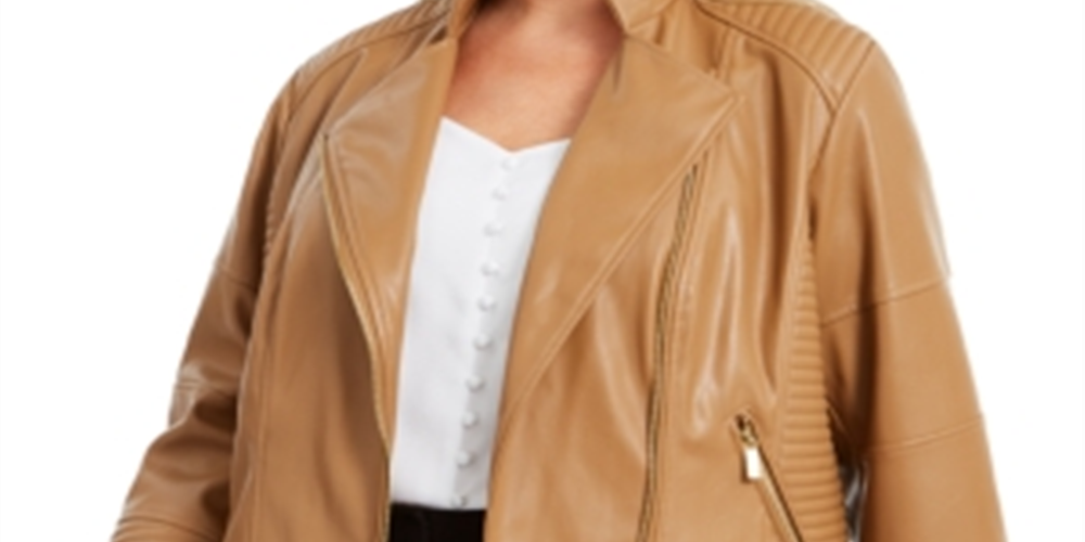 Calvin Klein Women's SeaFaux Leather Moto Jacket Brown Size 0X