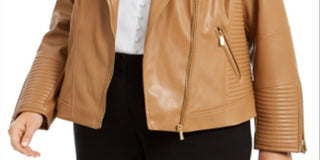 Calvin Klein Women's SeaFaux Leather Moto Jacket Brown Size 0X