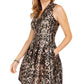 Vince Camuto Women's Printed Sleeveless V Neck Above the Knee Fit Flare Party Dress Pink Size 8 Petite