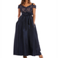 R & M Richards Women's Cold Shoulder Lace Floral Spaghetti Strap V Neck Full Length Formal Empire Waist Dress Blue Size 12