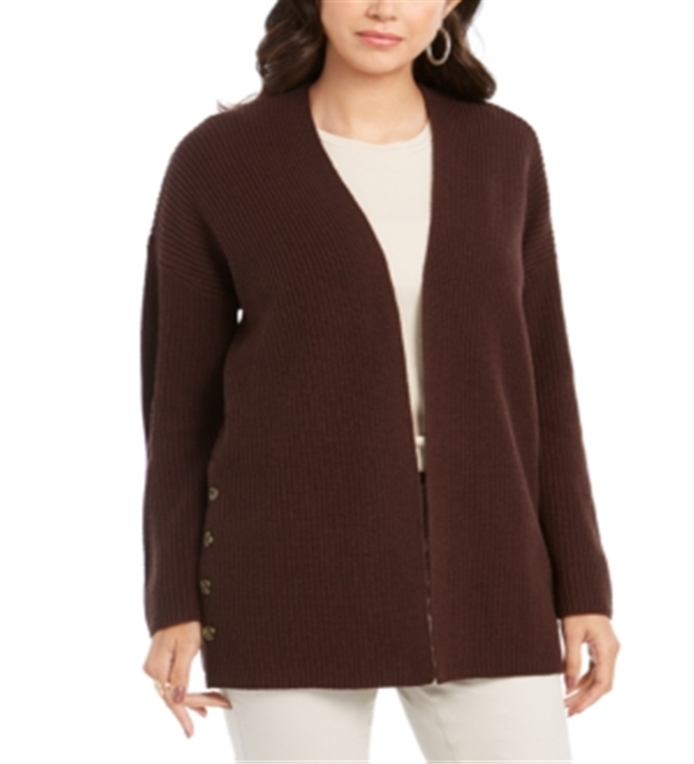 Style & Co Women's Button Side Oversized Cardigan Rich Truffle Sweter Brown Size Small