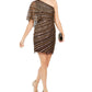 Adrianna Papell Women's Sequined One-Shoulder Sheath Dress Brown Size 10