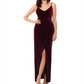 Betsy & Adam Women's  Draped Velvet Slit Gown Wine Size 2