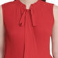 DKNY Women's Tie Neck Pleated Top Red Size X-Small