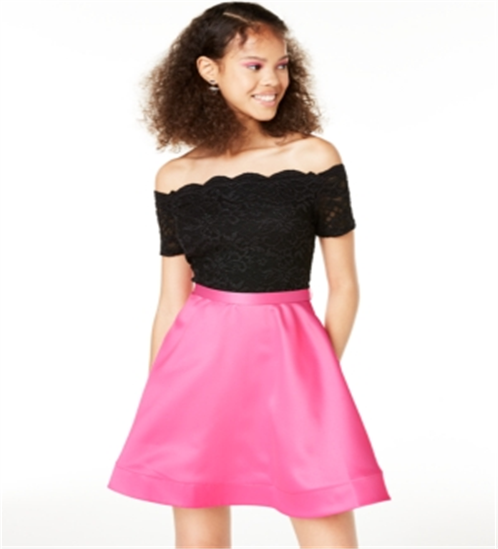 City Studios Junior's Off the Shoulder Fit & Flare Dress Pink Size 3