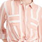 Pink Rose Women's Juniors Button-Down Top Striped Hi-Low Brown Size Large