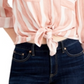Pink Rose Women's Juniors Button-Down Top Striped Hi-Low Brown Size Large