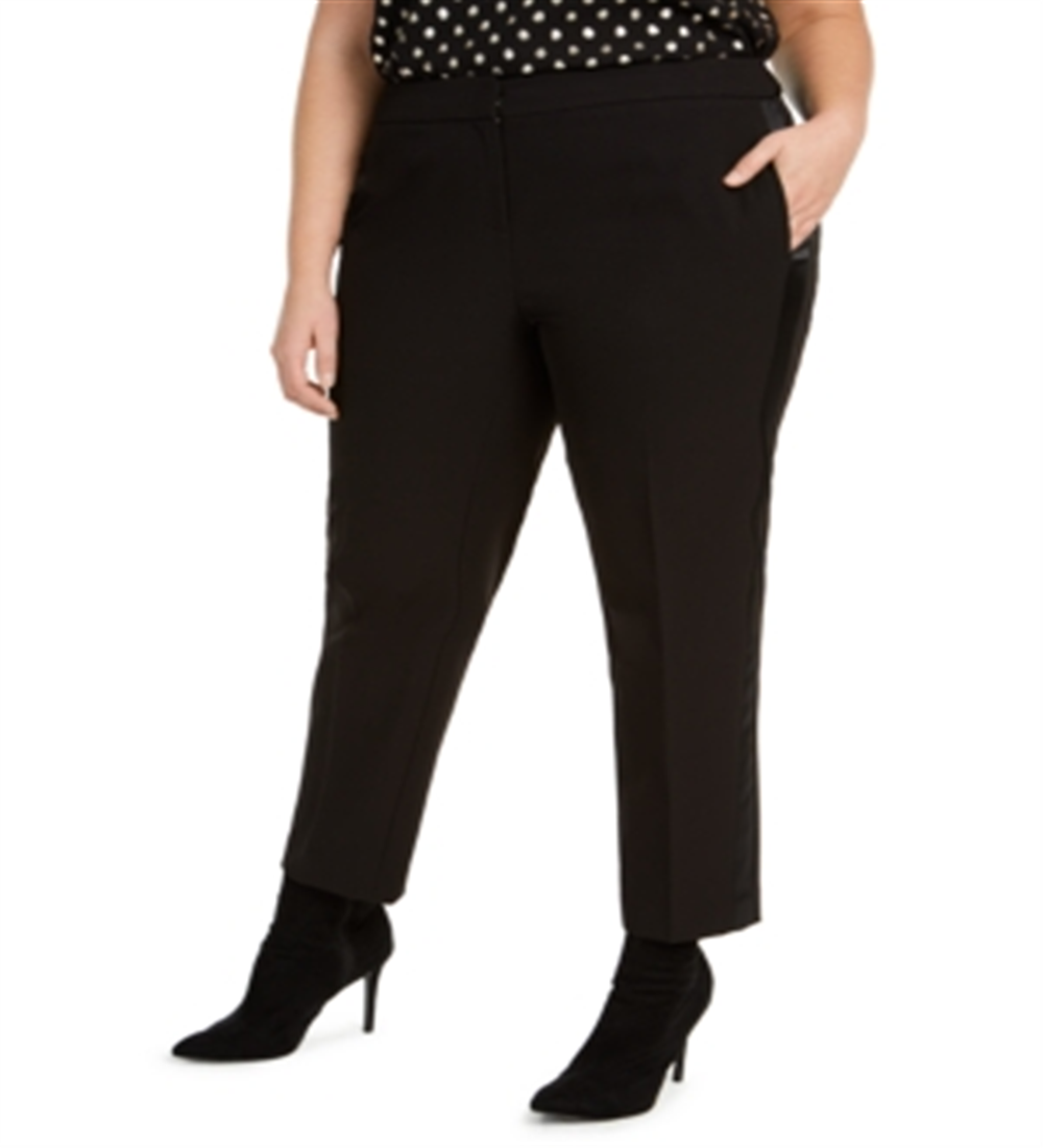 Bar III Women's Trendy Plus Tuxedo Satin-Stripe Straight-Leg Pants Black Size 14W