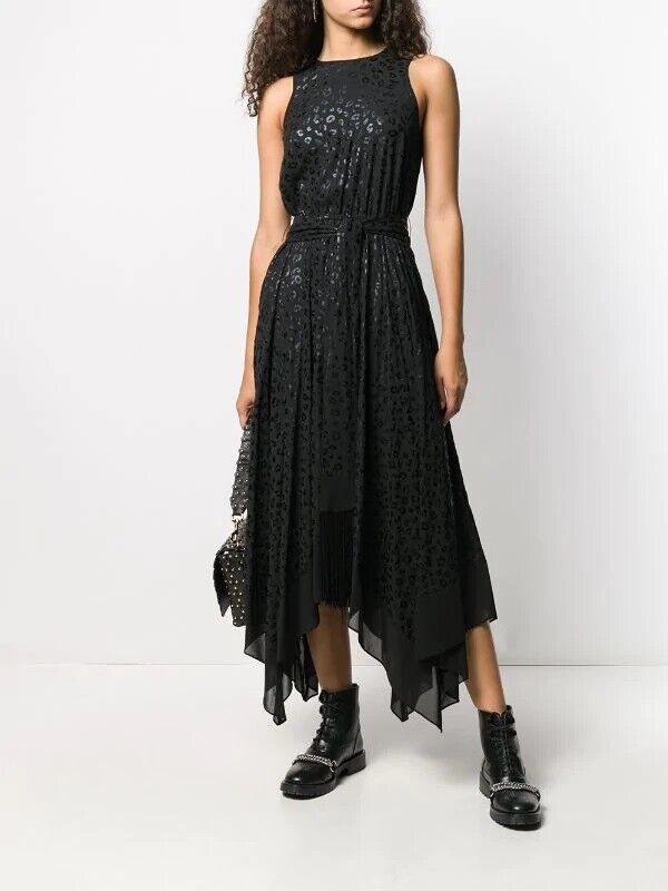 Michael Kors Women's Maxi Metallic Leopard Print Dress Black Size X-Small