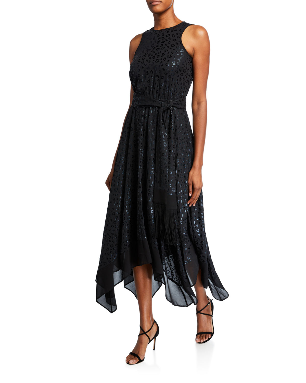 Michael Kors Women's Maxi Metallic Leopard Print Dress Black Size X-Small