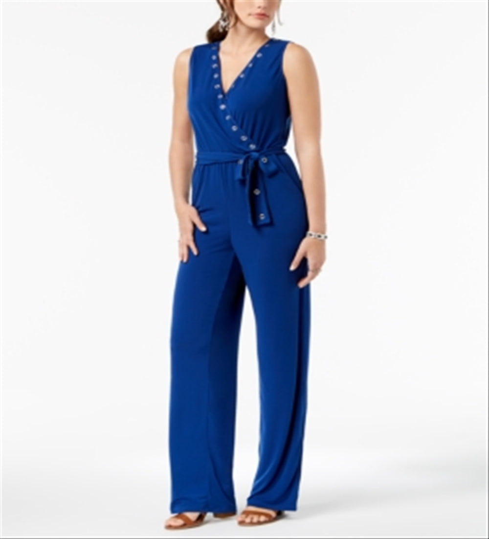 Ny Collection Petite Belted Grommet Jumpsuit Blue Size Petite XL