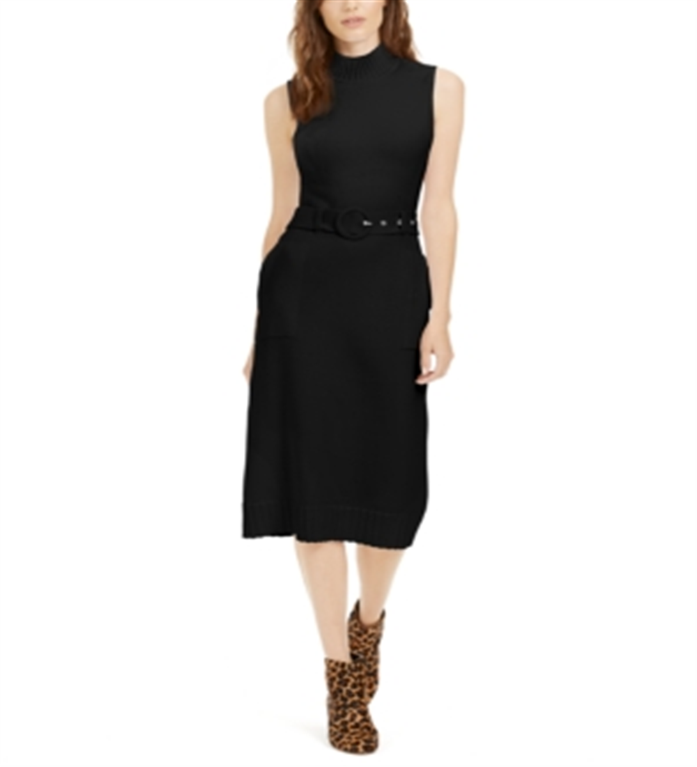 INC International Concepts Women's Belted MIDI Sweater Dress Black Size Large