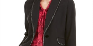 Kasper Women's Chain Trim One Button Jacket Black Size 10