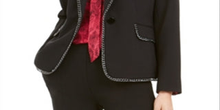 Kasper Women's Chain Trim One Button Jacket Black Size 10