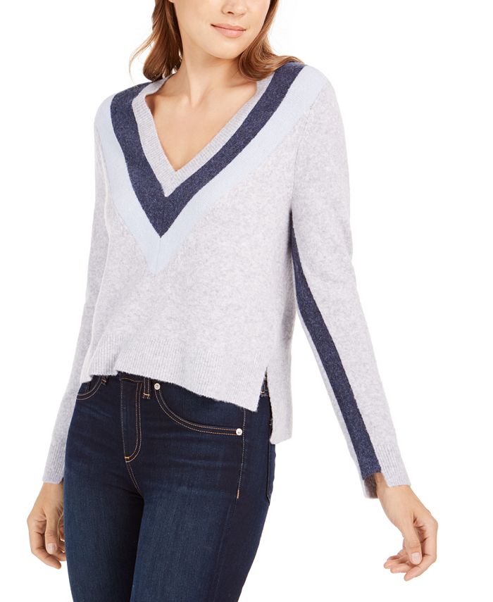 Calvin Klein Women's  Jeans V-Neck Chevron Sweater Blue Size S