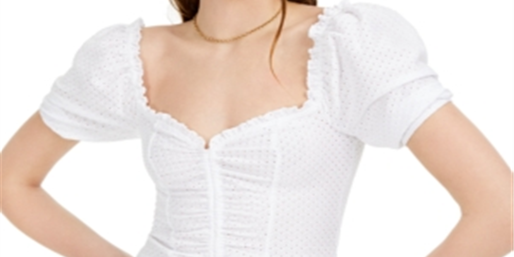 Bar III Women's Eyelet Puff Sleeve Top White Size X-Large