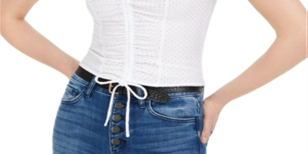 Bar III Women's Eyelet Puff Sleeve Top White Size X-Large