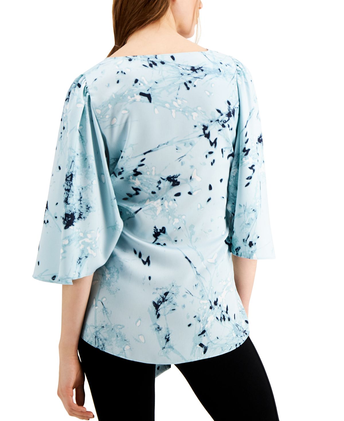 Alfani Women's Floral Print Tie Front Blouse Blue Size Medium