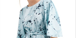 Alfani Women's Floral Print Tie Front Blouse Blue Size Medium