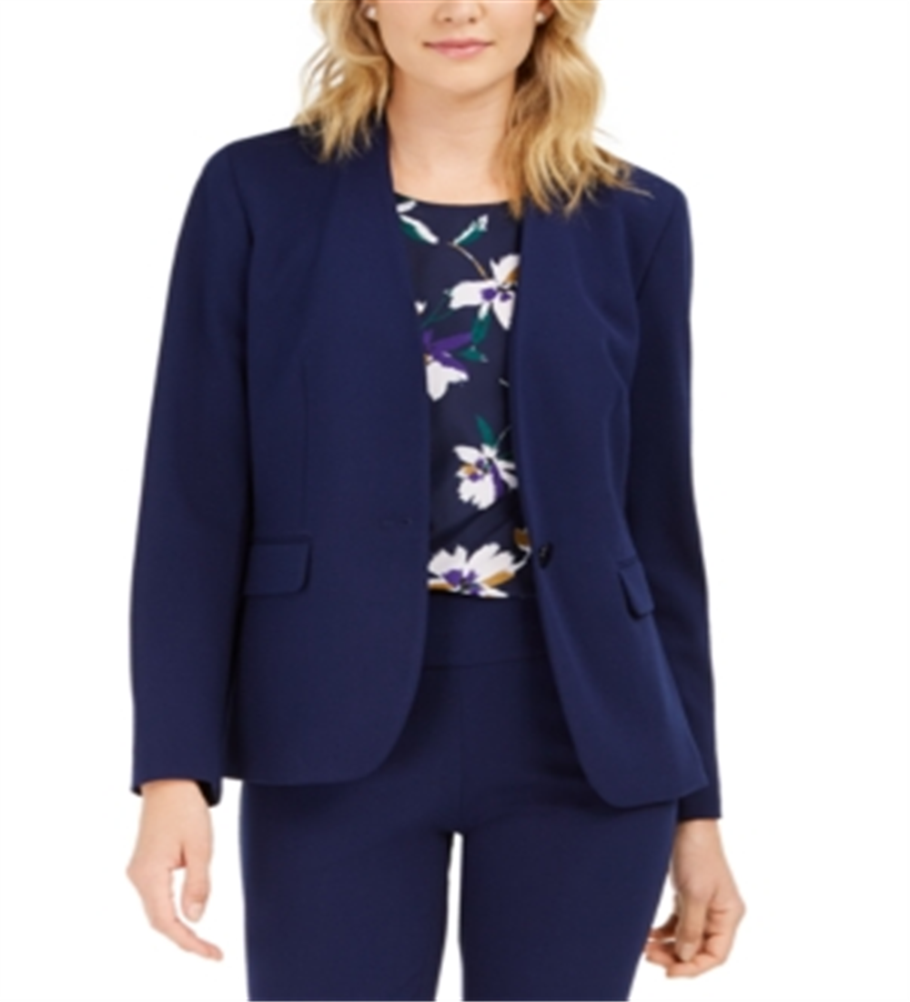 Nine West Women's Stretch Collarless Blazer Blue Size 12