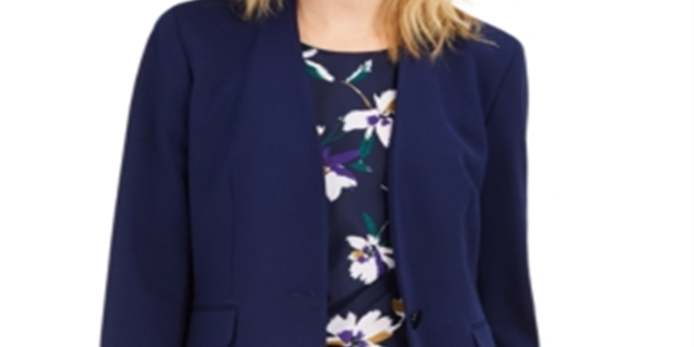 Nine West Women's Stretch Collarless Blazer Blue Size 12