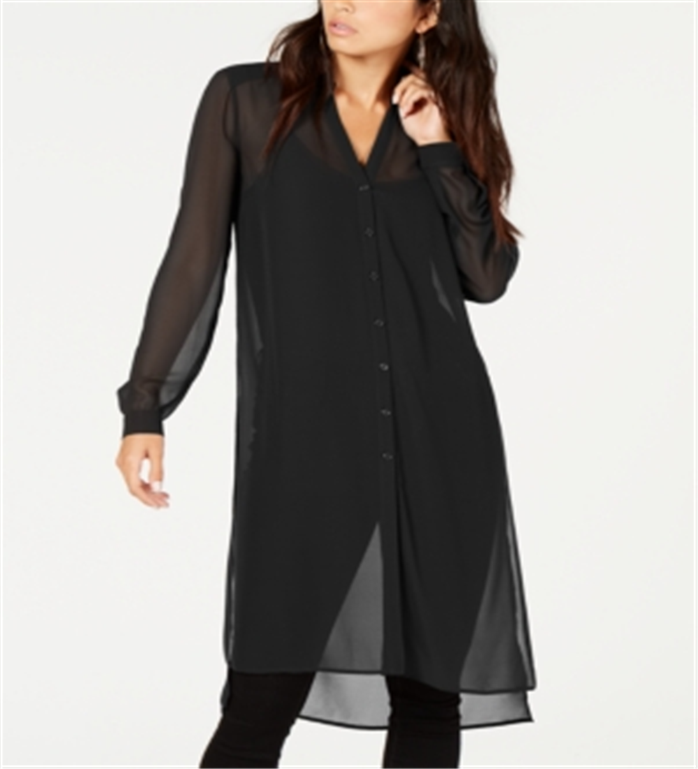 INC International Concepts Women's Sheer Tunic Shirt  Black Size Large