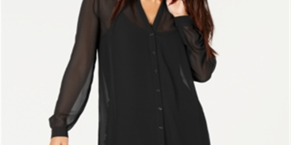INC International Concepts Women's Sheer Tunic Shirt  Black Size Large