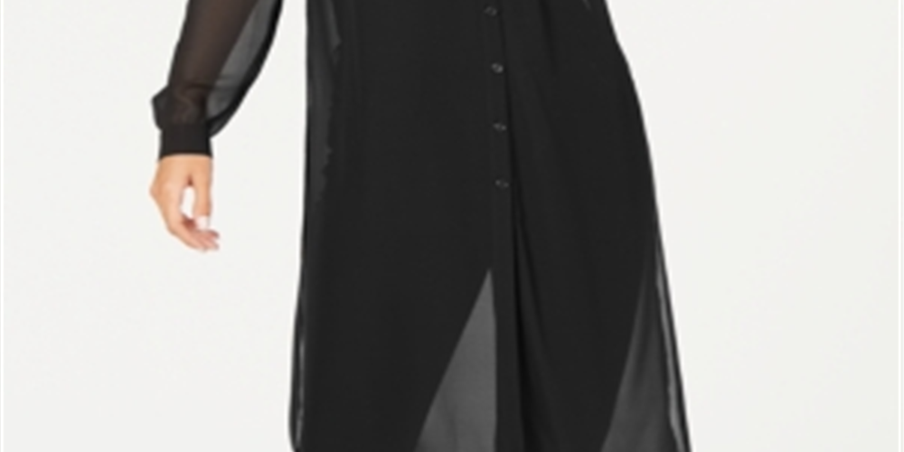 INC International Concepts Women's Sheer Tunic Shirt  Black Size Large