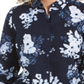 Charter Club Women's Floral Print Linen Blend Shirt Blue Size Large
