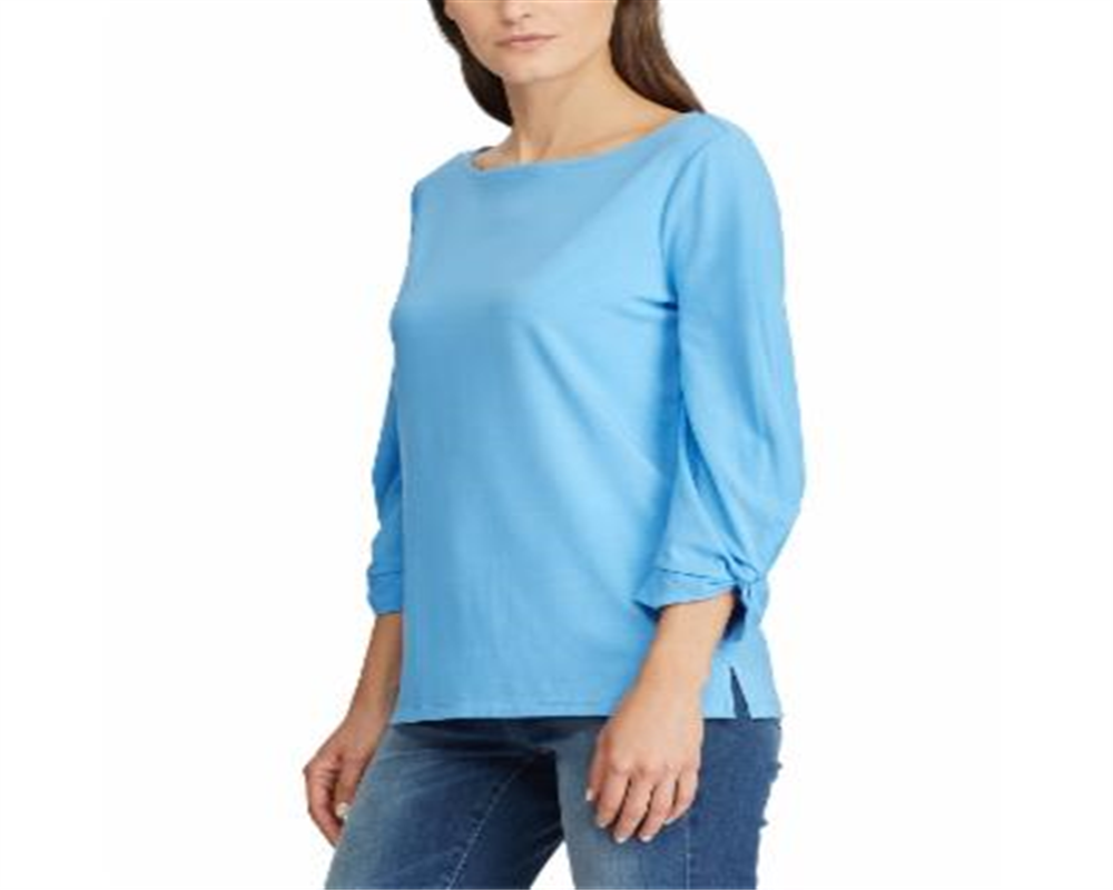 Ralph Lauren Women's 3/4 Sleeve Jewel Neck Blouse Blue Size Large