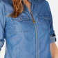 Michael Kors Women's Zippered 3/4 Sleeve Collared Top Blue Size X-Lage