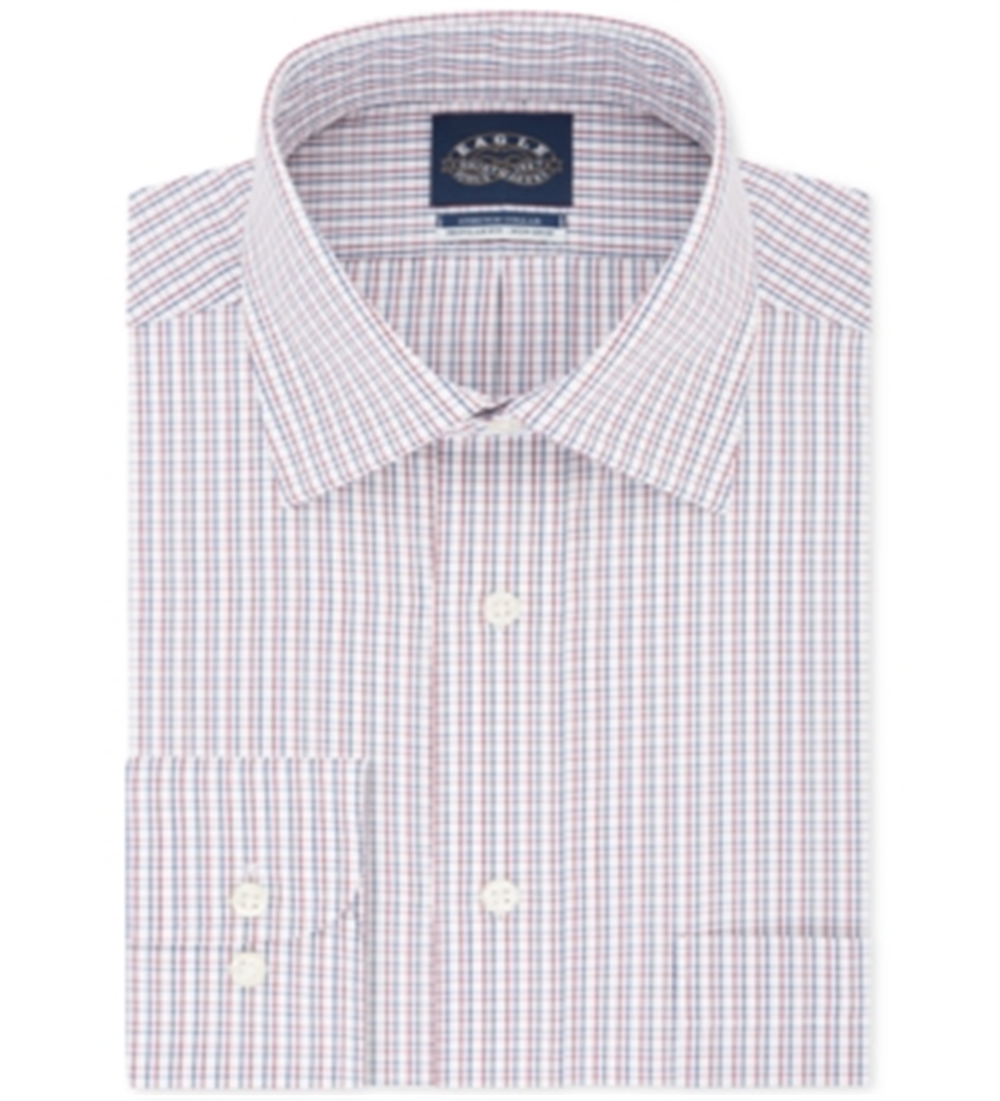 Eagle Men's Classic Regular Fit Non Iron Stretch Collar Check Dress Shirt Red Size 32X33