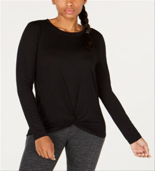 Ideology Women's Long Sleeve Jewel Neck T-Shirt Top Black Size X-Small
