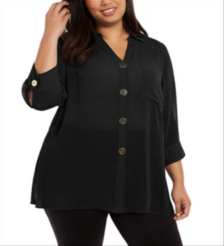 Alfani Women's Button Front Tunic Black Size 1X