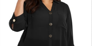 Alfani Women's Button Front Tunic Black Size 1X