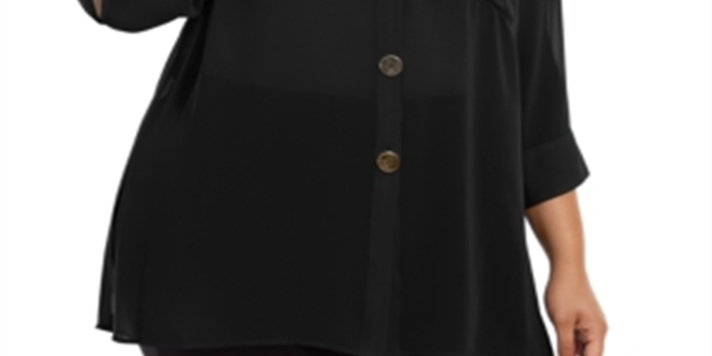 Alfani Women's Button Front Tunic Black Size 1X