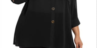 Alfani Women's Button Front Tunic Black Size 1X