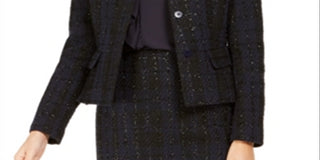 Calvin Klein Women's Metallic Tweed Collarless Blazer Blue Size 16