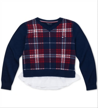 Tommy Hilfiger Girls' Pullover Sweaters Plaid Sweater Blue Size 2T