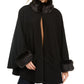 Cejon Women's Lux Fleece Cape with Faux Fur Trim Coat Black Size -L/XL
