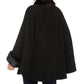 Cejon Women's Lux Fleece Cape with Faux Fur Trim Coat Black Size -L/XL